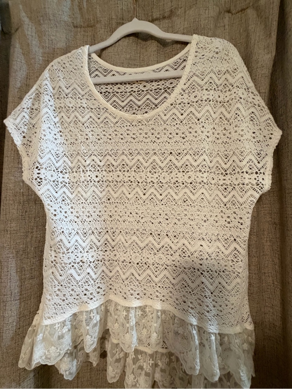 Hollister Cream Crochet Lace Layered Tunic Top